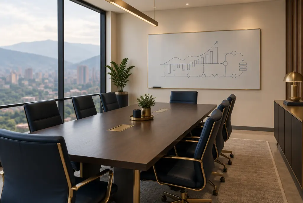 Sala de juntas lista para un comité financiero
